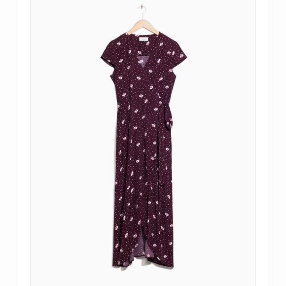 & Other Stories Women's Maroon Floral Wrap V-Neck Dress - Picture 2 of 13